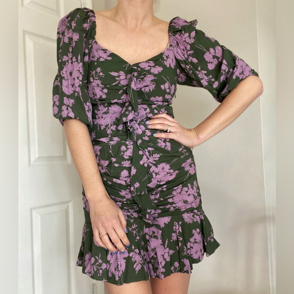 Darling green & purple, ruffles dress. Woman’s size small or 4.